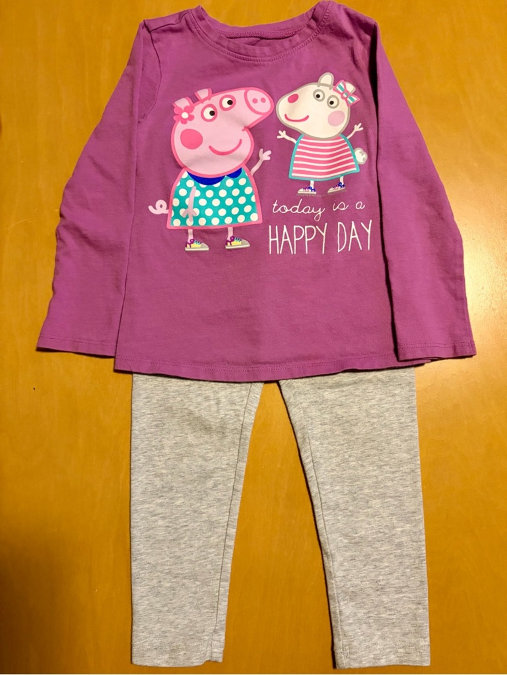 Purple Peppa Pig Graphic Tee with Grey Leggings